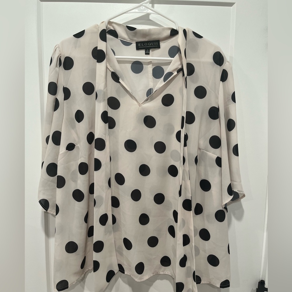 Eloquii polka dot tie neck blouse